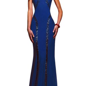 Yksduhl Women's Gorgeous Jersey Sequin Trim Prom Dress M,L,XL