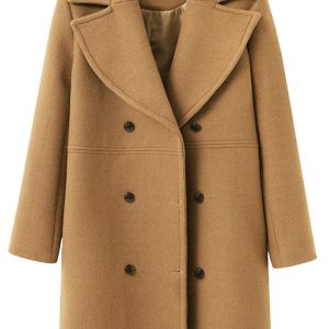 Yksduhl Solid Lapel Long Woolen Coat Beige,Red,Black