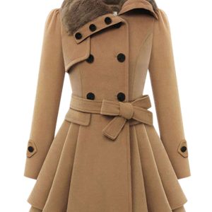 Yksduhl Women's Double Breasted Blend Coat Camel,Black,Red