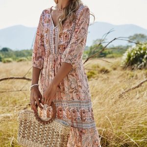 Women High Waisted V-neck Boho Beach Dress S,M,L,XL