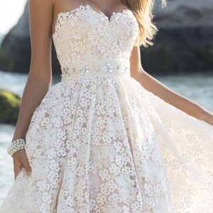 Yksduhl White Floral Lace Strapless Short Dress XL