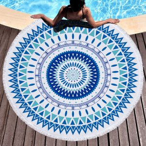 Tassel Giant Beach Blanket Picnic Camping Mat Round Towel Printed Shawl One Size