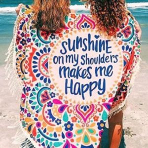 Sunshine Beach Blanket Picnic Camping Mat Round Sandbeach Towel One Size