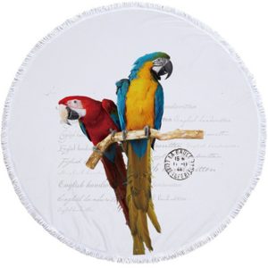 Tassel Giant Parrot Printed Round Beach Blanket Picnic Camping Mat One Size