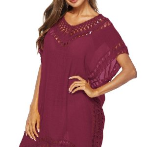 Crochet Insert V Neck Cover-up One Size