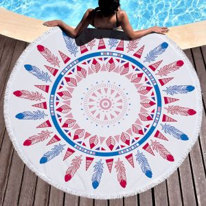 Tassel Giant Feather Printed Blanket Picnic Camping Mat Sandbeach Towel One Size