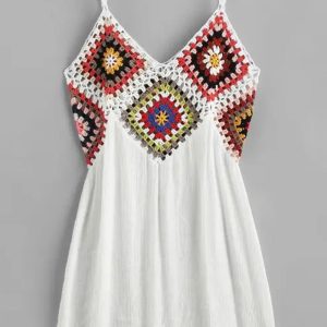 Colorful Crochet Panel Beach Dress One Size