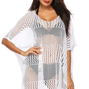 Batwing Sleeve Crochet Beach Cover Up Dress M,L