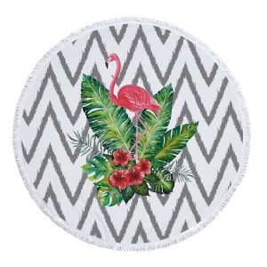 Flamingo Beach Towel Thick Terry Round Blanket Yoga Mat with Fringe Tassels 60 Inch One Size